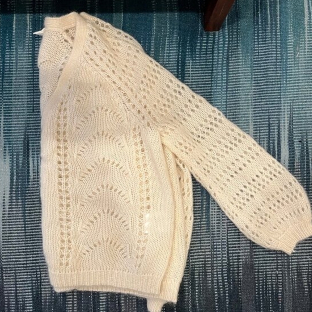 SÉZANE Dereck Fancy Knit Mohair Pointelle Cardigan Ivory Ecru S Like New RARE - Picture 5 of 12